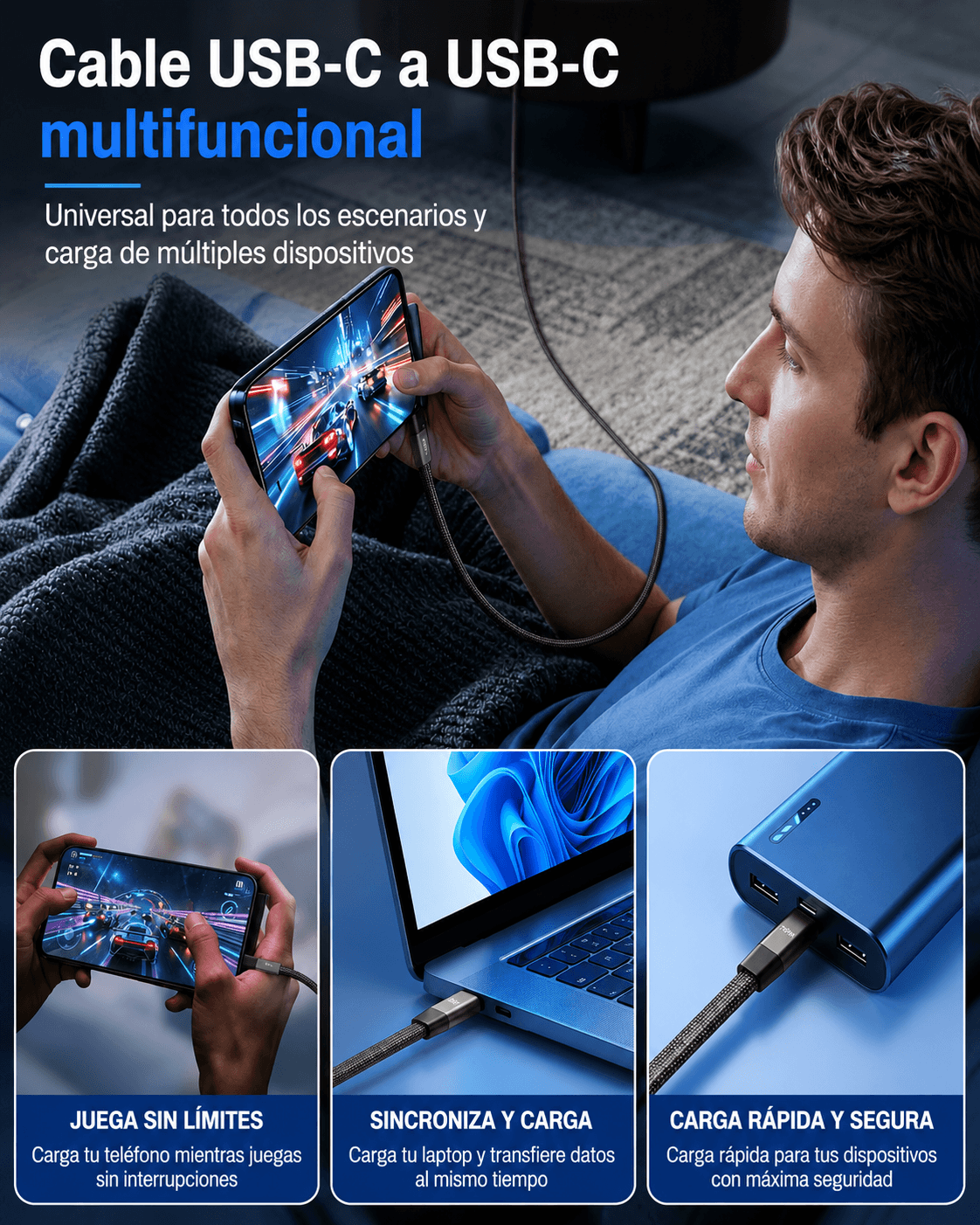 GameLink Pro 240W™ | Cable Gamer USB-C con Conector 90°
