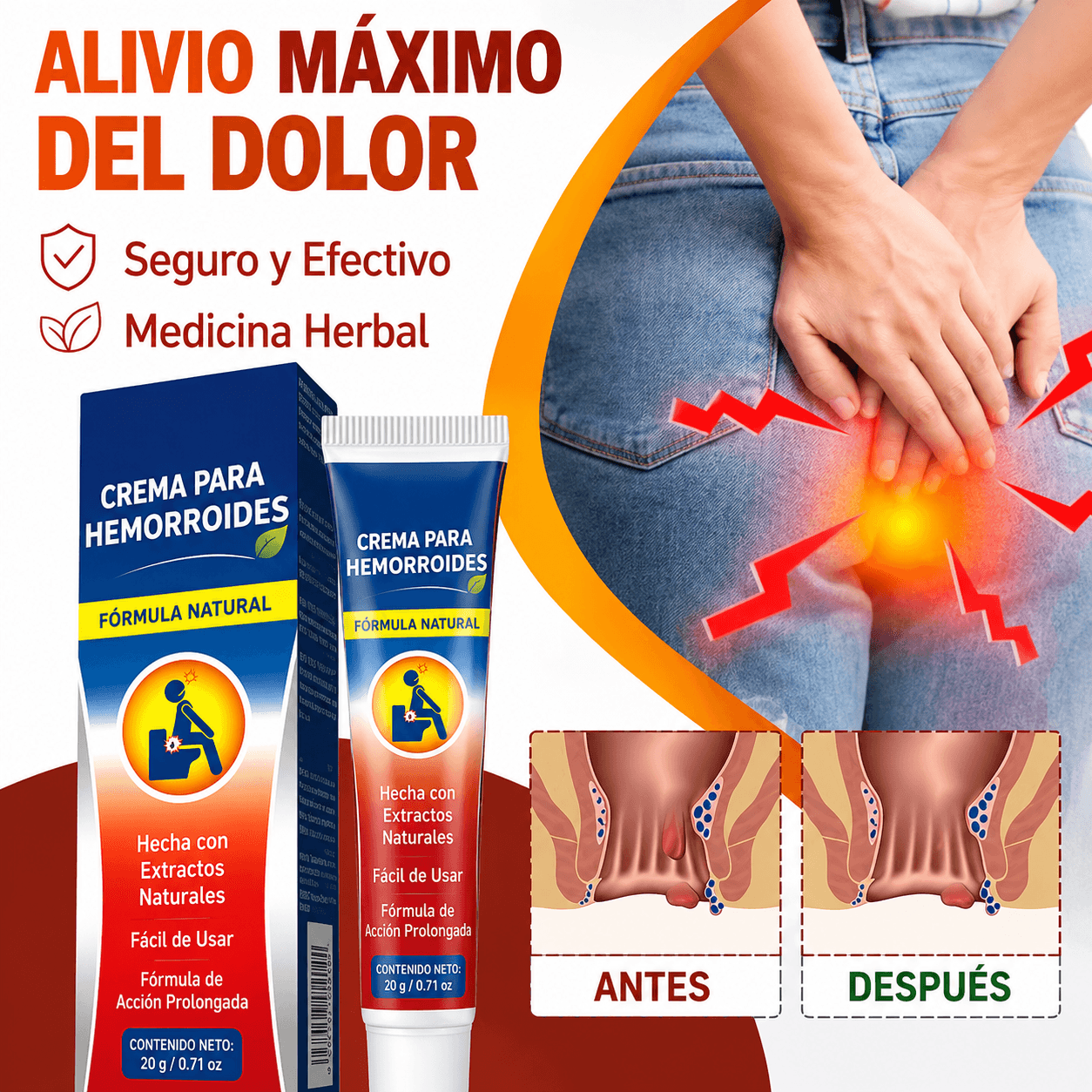 HEMOFAST® | Crema Hemorroidal Alivio 24H con Extractos Naturales