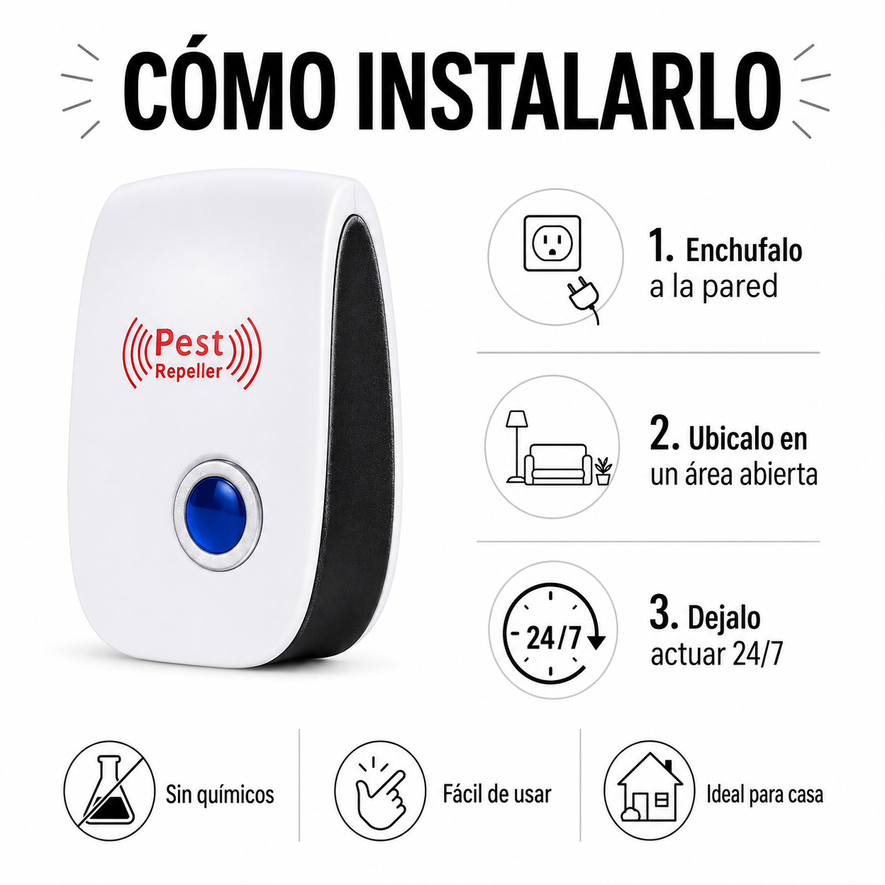 REPELENTE ULTRASONICO-Pest Reject® | para Insectos y Ratones
